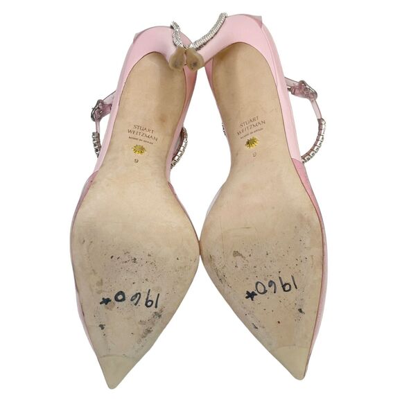 Stuart Weitzman Heels Women’s Size 9 Pink PVC Glam Pumps Ankle Strap Embellished - Picture 10 of 12